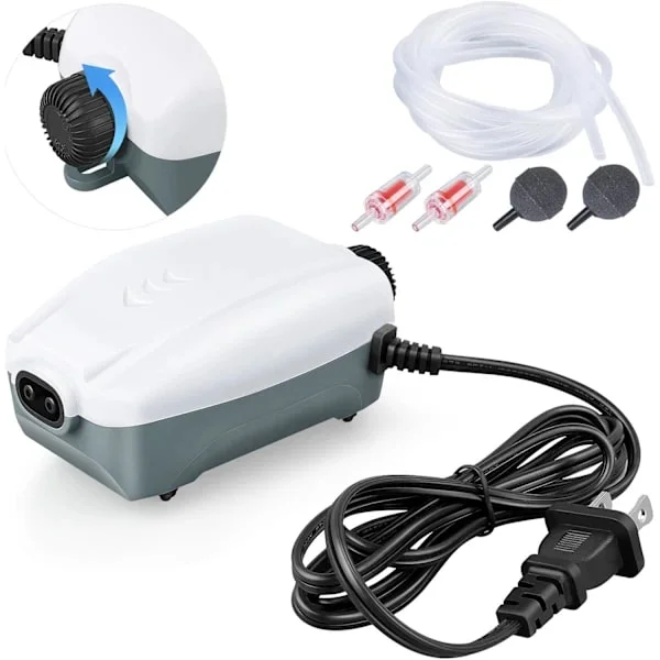 Aquarium Air Pump with Dual Outlets, Quiet and Adjustable Air Pump with Accessories, Suitable for Aquariums from 20 to 100 Gallons (2 Outlets).