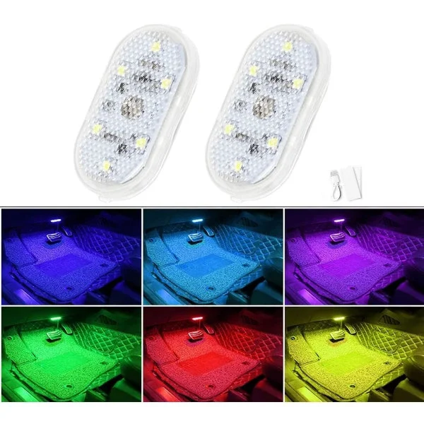2 stk. LED-indvendig belysning til bil, 7 farver LED-indvendig belysning til bil