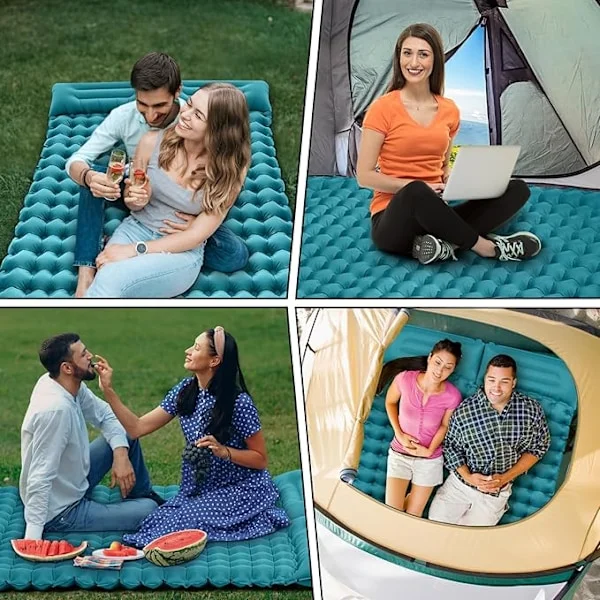 Selvoppblåsende liggeunderlag for camping, 200 x 70 cm, sammenleggbar med fotpumpe, oppblåsbar, vanntett oppblåsbar madrass for camping