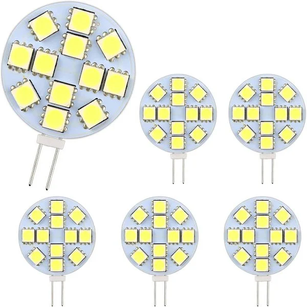 G4 LED-pære 2W, AC/DC12-24V, 200LM kold hvid 6000K, 12x 5050SMD, 20W halogenækvivalent, ikke-dæmpbar, G4 runde LED-pærer, 6-pak