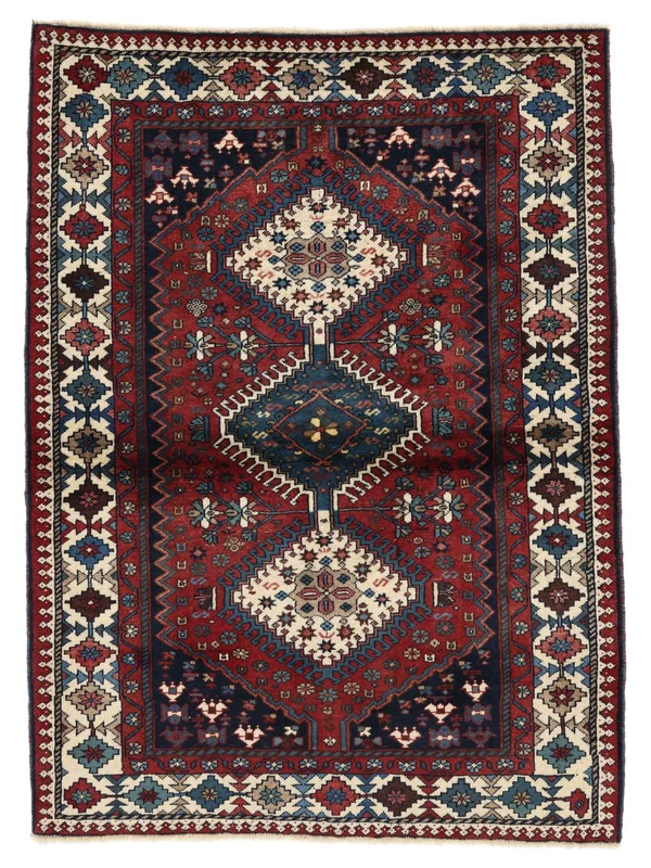 Hand Knotted Oriental Yalameh Rug 105X141 Dark Purple/Red