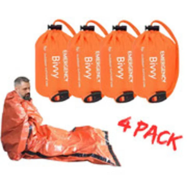[RM] 4-pack Waterproof Thermal Emergency Sleeping Bag for Outdoor Camping Survival Bivy Bag Orange