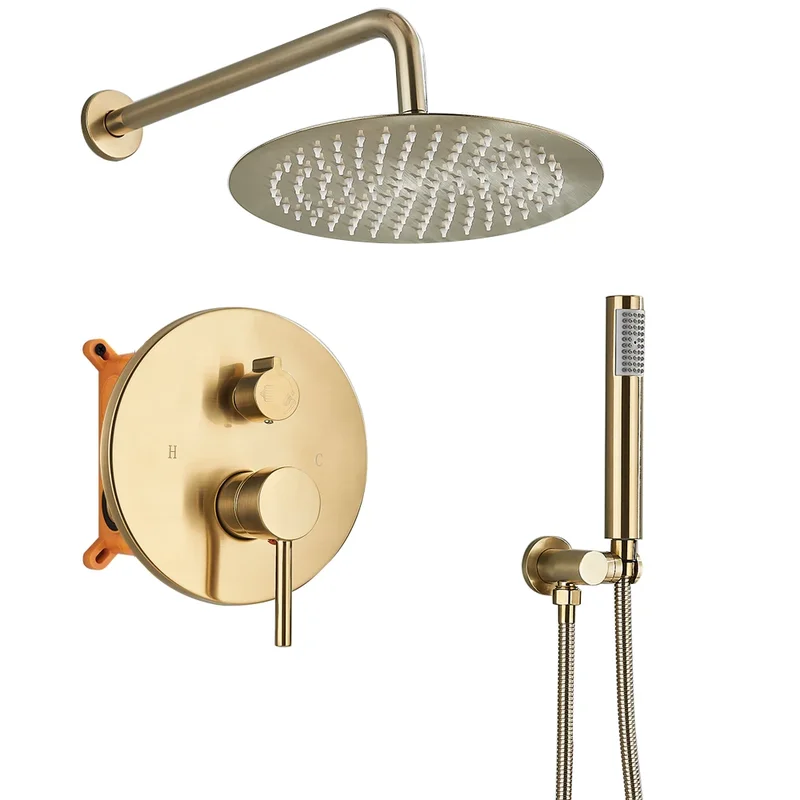 AliExpress - Dusch armaturen aus gebürstetem Gold Set Regen dusch system verdeckt heißes kaltes Wasser Mischbatterie Bad runde Dusch armatur