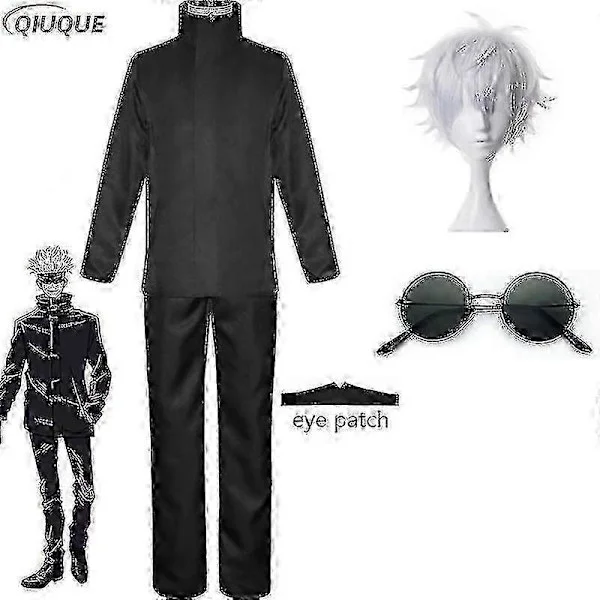 2026-Anime Jujutsu Kaisen Gojo Satoru Cosplay Kostume Toppe Bukser Øjenklap Halloween Fest Mænd Uniform Parykker-R-2026