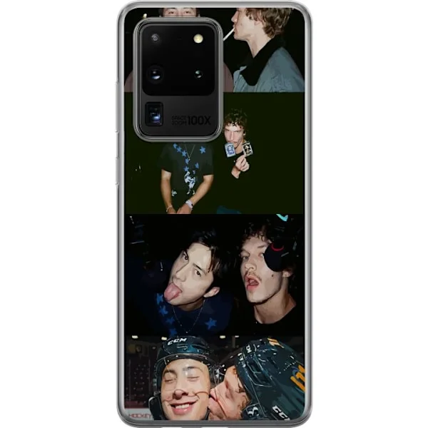 Kompatibelt Mobilskal till Samsung Galaxy S20 Ultra Kollagemotiv med hockeyspelare, vänskap och lekfulla ögonblick i mörka toner