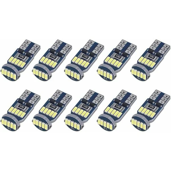 Sæt med 10 T10 W5W LED-pærer Canbus fejlfri 15 stk. SMD 4014 Bil LED-pærer 194 168 2825 Hvid 6000K til indvendig belysning, bagagerumsbelysning,