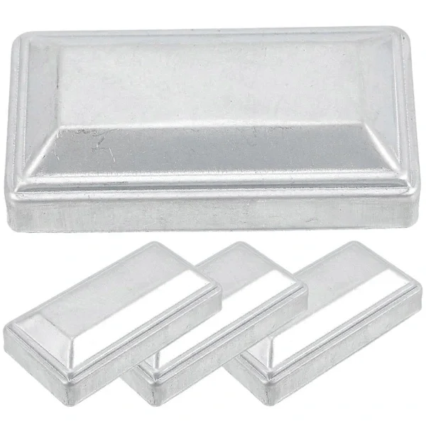 4-pakning rektangulære gjerde stolpehetter i jern, dekorative beskyttelsesdeksler for gjerde stolper og rekkverk, sølv, 10 x 5 x 3 cm