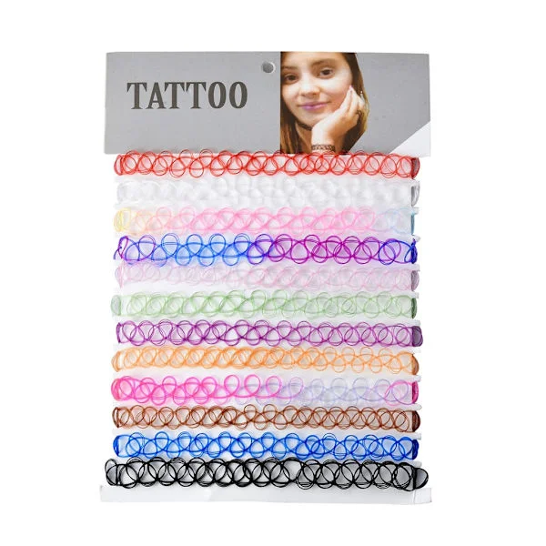 12 Stykker Vintage Hippie Stretch Tattoo Choker Halskæder Elastisk Choker Halskæde Plastik Fiskesnøre Tattoo Halskæder