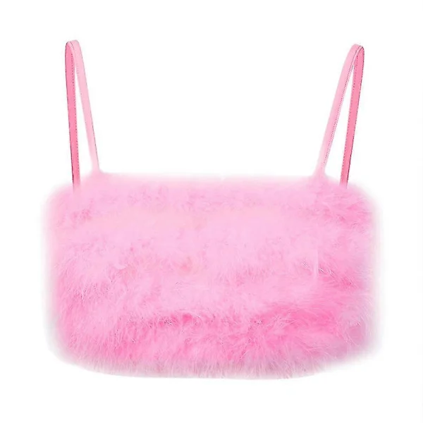 Rygglös Axelbandslös BH Päls Crop Top Linne Fluffig Tank Top Glittrig Topp Rem Bralette