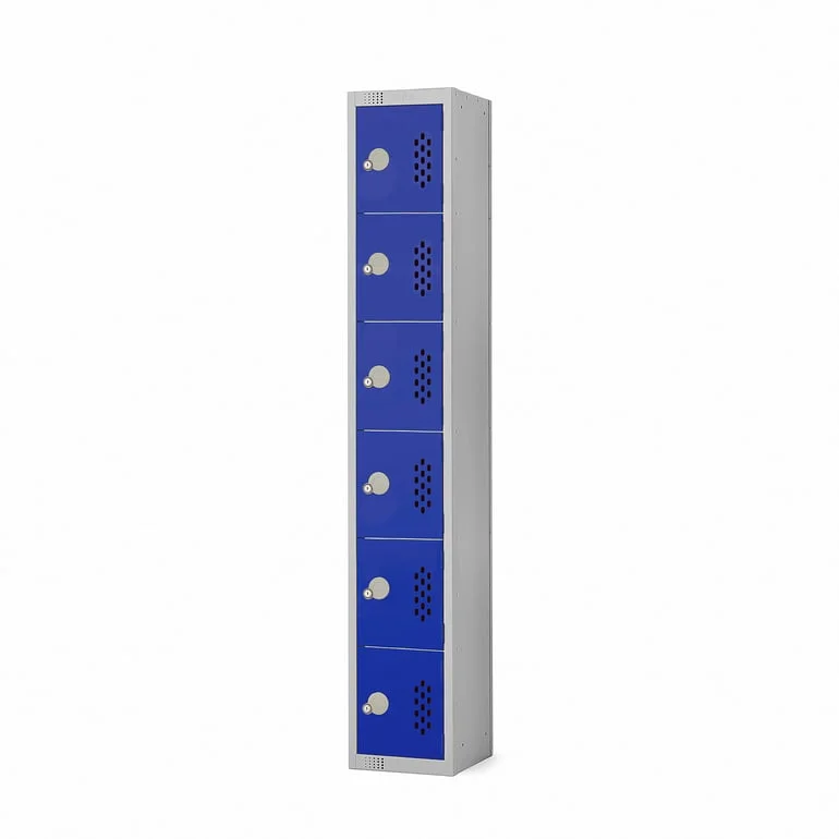 Perforated door locker, 6 door, 1800x300x450 mm, dark blue