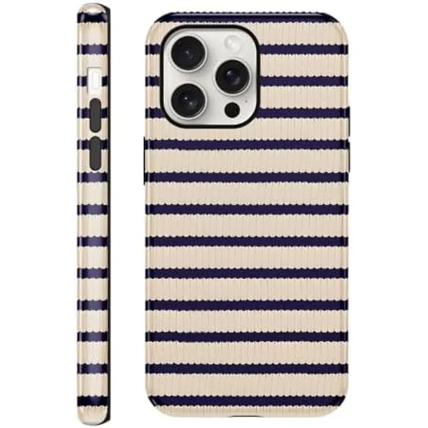 Yirlbey 2-i-1-fodral för iPhone 14 / iPhone 13 6,1 tum, estetiskt rosa gult randigt mönsterdesignfodral i tunn TPU-silikon för kvinnor flickor Bumper 