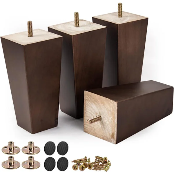 15 cm møbelben i massivt træ, 4 stk. Midt-århundredes moderne pyramideformede ben i træ, erstatningsfødder til sofa med gevind M8-bolte 15 cm