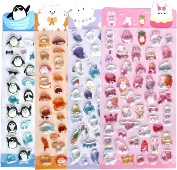 3D Puffy Klistermærker, Kawaii Harpiks Dekorative Klistermærker til Telefoncover, Notesbog, Scrapbog (Søde Dyr)