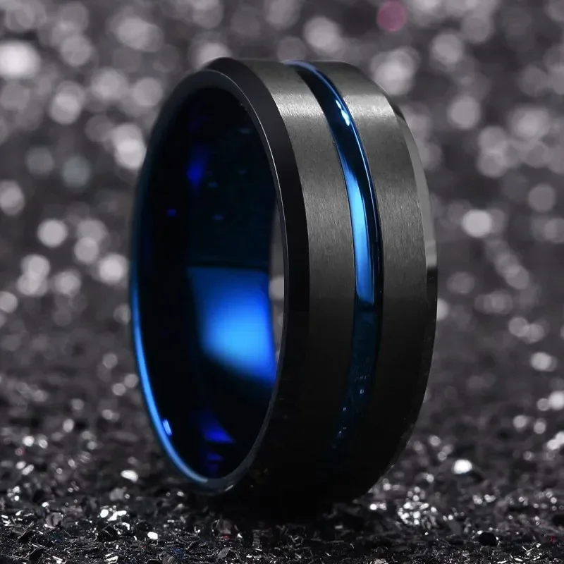 AliExpress - Modische 8 mm schwarze Wolfram-Eheringe für Herren, schwarze Nut, abgeschrägte Kante, Verlobungsring für Herren, Valentinstagsgeschenk