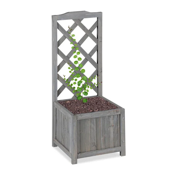 Grå plantekasse med espalier