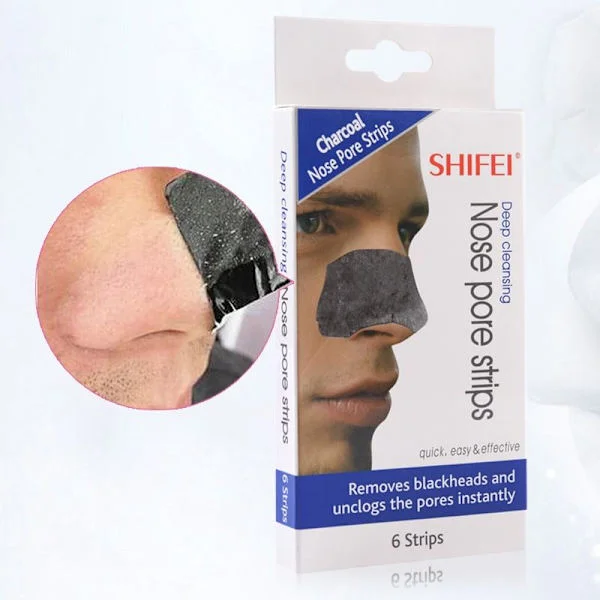 Shifei Charcoal Deep Cleansing Nasal Strips, 6 stk - fjerner hudorme og urenheder, 6 stk