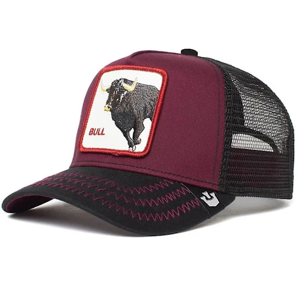 Animal Baseball Cap Tegneserie Solbeskyttelse Mesh Broderi Trucker Black Panther Hane Ulv Hat Stor Buffalo Sort og Rød