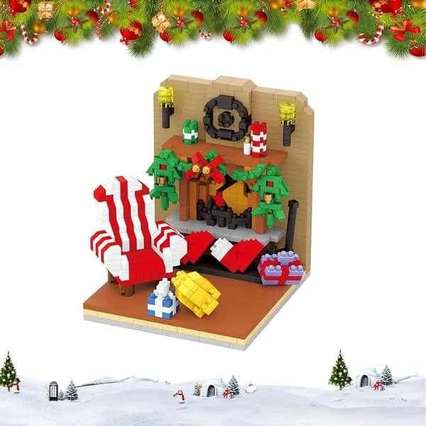 Julklossar Leksaker Jul Inomhus Scen Kit Julhus Mini Klossar Byggsats DIY Julfest Leksaker Byggset Leksaker för Barn