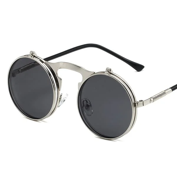 Retro Runde 80'er Flip Up Steampunk Solbriller Spejl Vintage Cirkel Solbriller Øjenbryn til Mænd Kvinder