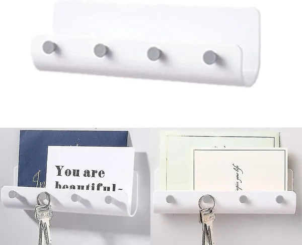 Minimalistiskt tangentbord, självhäftande tangentbord med fyra nyckelkrokar som används för nyckelförvaring, vitt