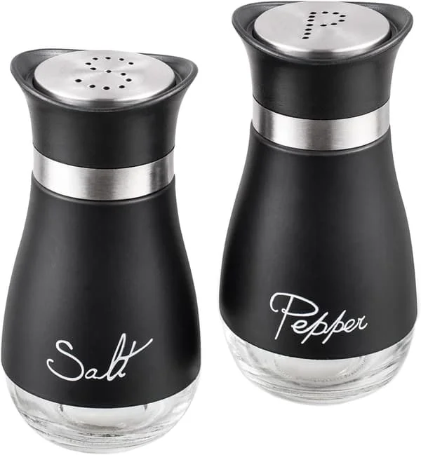 2 Salt og Pepper Pots Salt og Pepper Shaker Salt og Pepper Set Salt Shaker Salt Pot Kjøkken Tilbehør (Svart)
