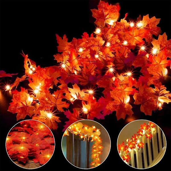 Höstgirlang, Höstdekoration, 30 ljusslingor, Gugirlande av höstlöv, Halloween Juldekoration, Thanksgiving-dekoration, Väggdekoration