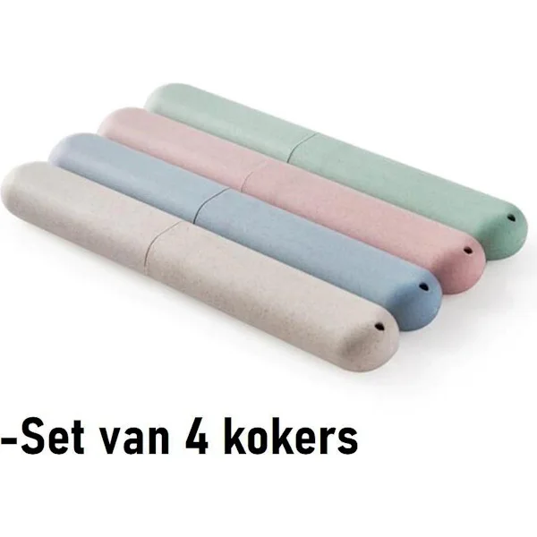 Tannbørsteholder - SETT med 4 farger - Hygienisk etui - Reiseetui - Campingholder - Tannbørsteetuier - Tannbørsteetui - Ferie