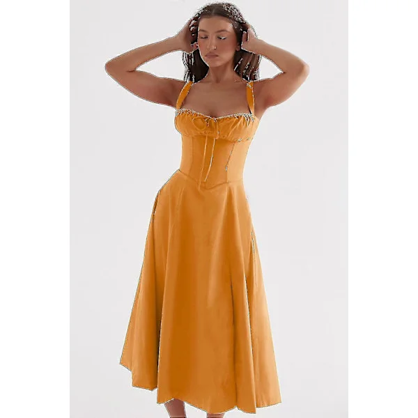 Blomstret Boho Midi Bustier Kjole til Kvinder Carmen Print Sommer Strand Swing Kjoler