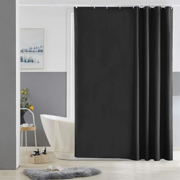 Antimugg dusjforheng svart vaskbart polyesterstoff vanntett badekar dusjforheng med krok 180x180 cm