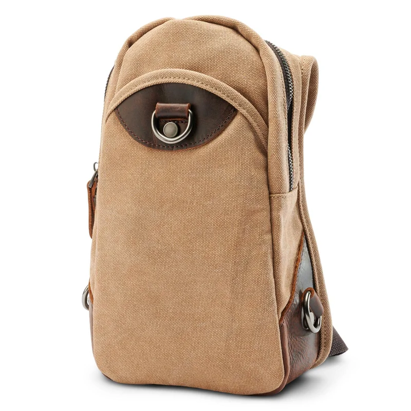 Bolso de hombro de lona marrón claro y cuero marrón para hombres - Mochilas