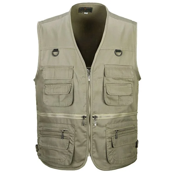Fiske- og jaktvest for menn med lommer, Khaki farge