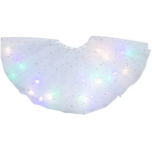 Halloween-erbjudanden Lysande LED Fluffig Kjol för Flickor Lager Balett Dans Plisserad Kjol för Födelsedag Vit Vit Vit