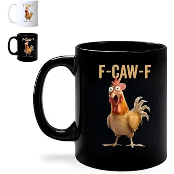 F-Caw-F Rolig Kyckling Kaffemugg 330ml Keramisk Temugg för Män Kvinnor Svart Nyhet Kopp för Kontor Hem Gåva Humor Dryckesartiklar