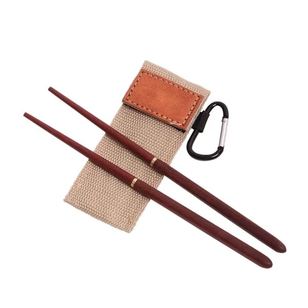 Bärbart Återanvändbart Trä Ätpinnar Set med Löstagbar Design och Förvaringsväska för Camping Khaki Porslin