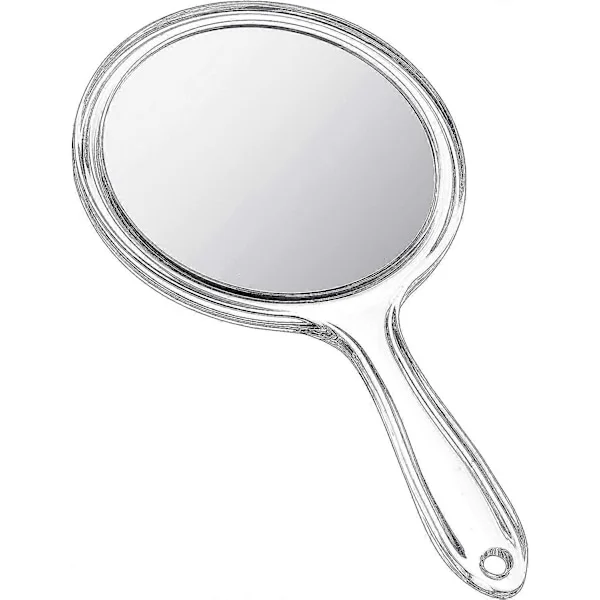 Håndspejl Dobbeltsidet Håndholdt Spejl 1X/2X Forstørrelsesspejl med Håndtag Transparent Håndspejl Afrundet Form Makeupspejl (Klar)