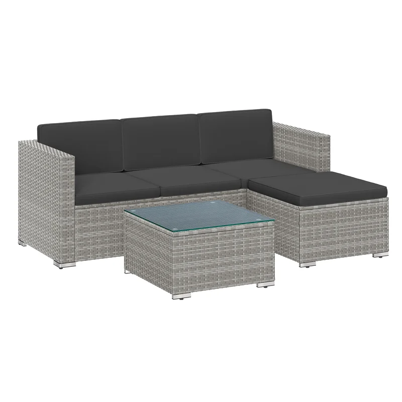 AliExpress - SONGMICS Gartenmöbel-Set, Terrassenmöbel, Ecksofa, Outdoor, handgeflochtenes Rattan, Lounge-Set, mit Kissen und Glastisch