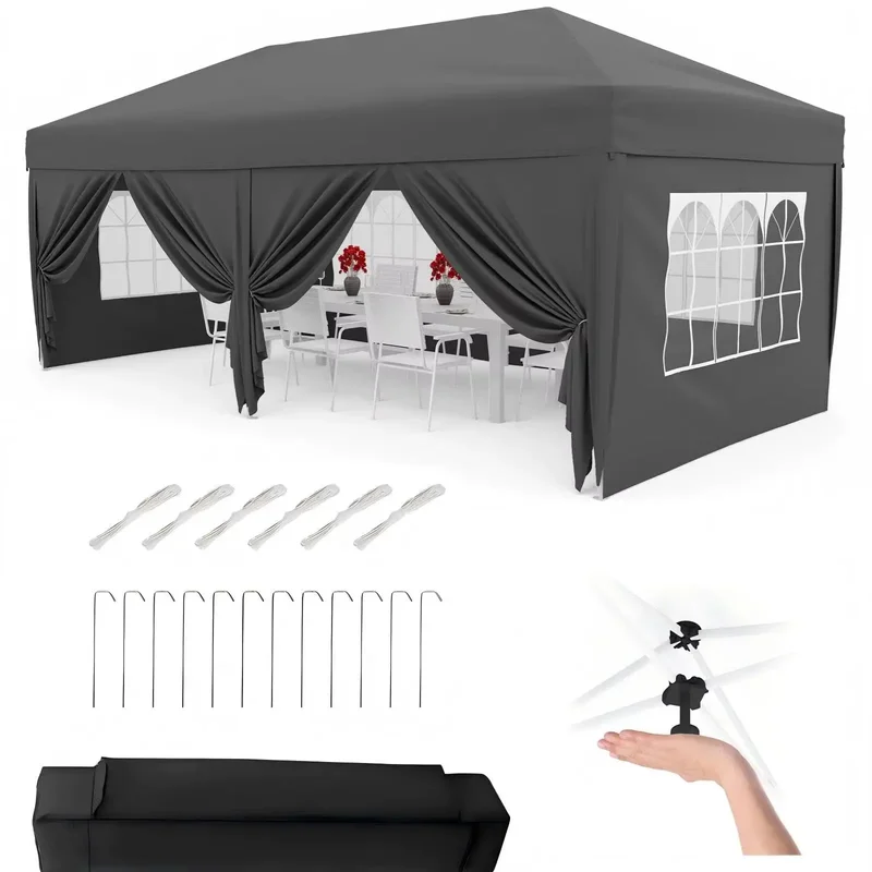 AliExpress - Faltpavillon 3x6 m, UV-beständig, wasserdicht, 420D Oxford-Gewebe, Pop-Up-Zelt mit 6 Seitenwänden, höhenverstellbar, für Garten