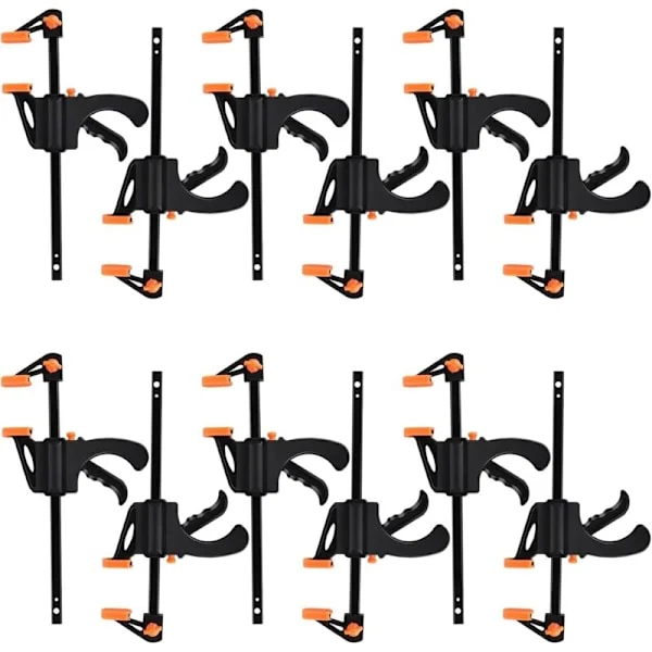 Set med 10 enhands-tvingar – Spännkraft 11 kg – Spännvidd 35 till 100 mm – Högkvalitativa plastbackar