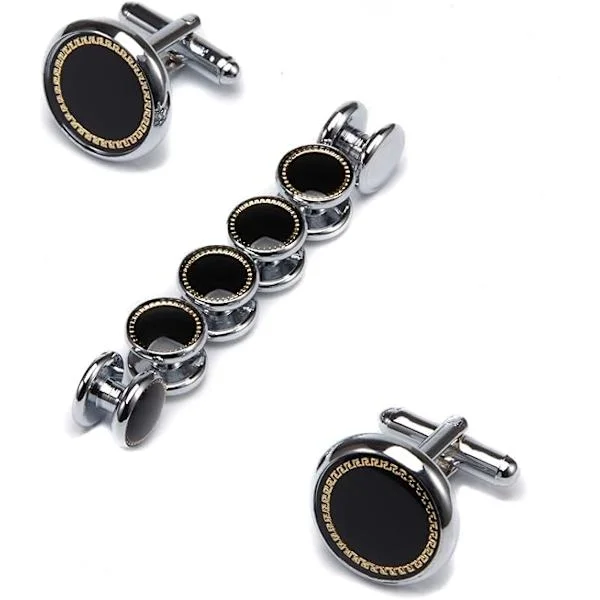 Cufflinks and Cuff Buttons for Men (1 Pair of Cufflinks and 3 Pairs of Tuxedo Buttons)