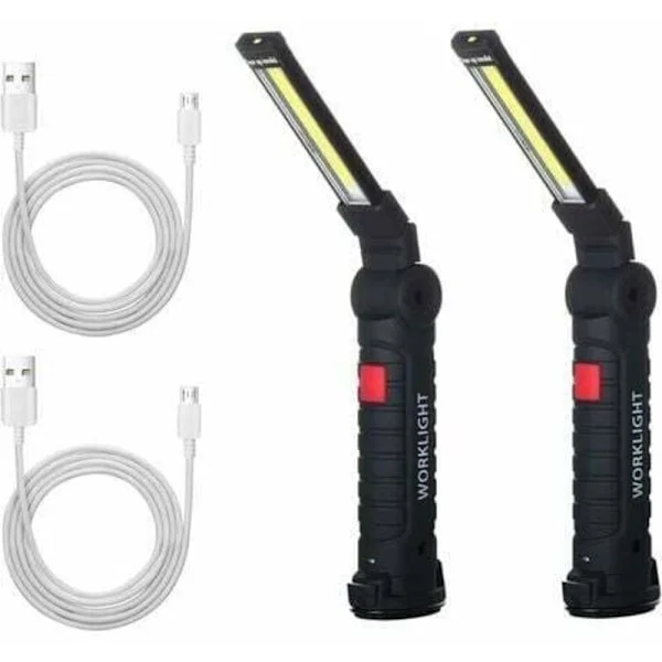x Oppladbar LED Cob Arbeidslampe, Verkstedlampe, Lommelykt, LED Arbeidslampe med Magnetisk Base, Inspeksjonslampe for Fotturer, Camping