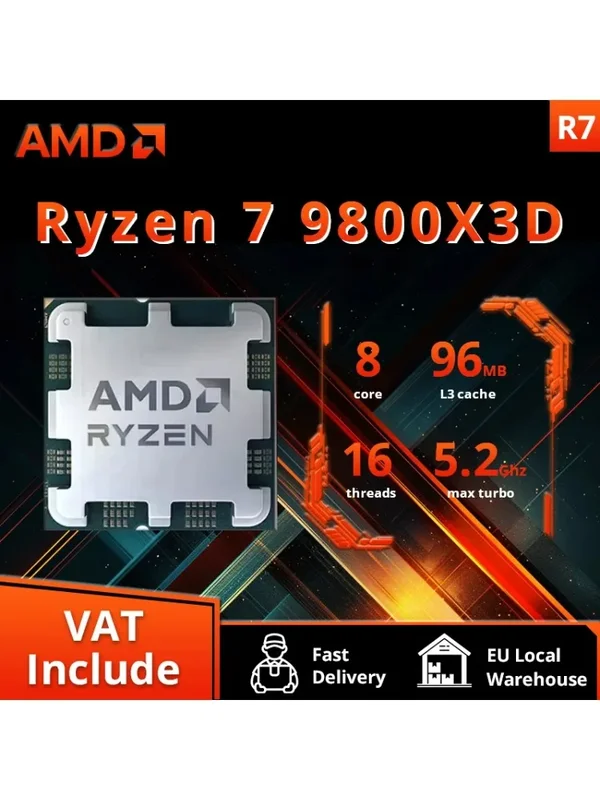 AliExpress - AMD Ryzen 7 9800X3D Gaming CPU R7 9800X3D 5,2 GHz 8-Core 16-Thread 104M Game Cache Sockel AM5 ohne Paket für PC Gamer