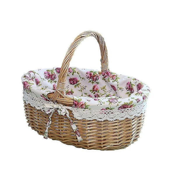 Picknickkorg i rotting med handtag, pilkorg, handvävd påskkorg, korg för påskägg och godis, förvaringslåda för barnleksaker, presentkorg typ 2