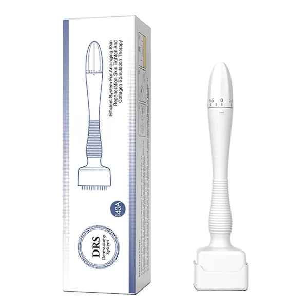 Adjustable Microneedling Derma Stamp Pen 140 Tips 0~3.0mm Skincare Tool for Wrinkles Acne Scars Stretch Marks