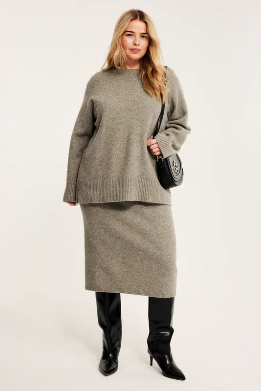 Kappahl | Stickad kjol Melerad beige 2XL | Dam