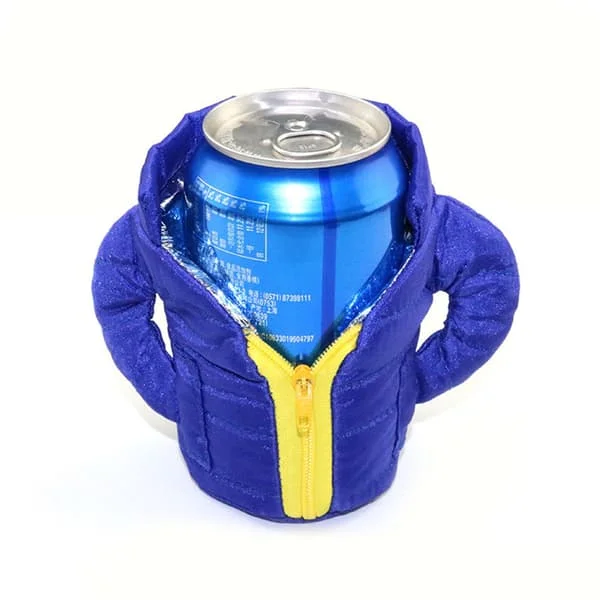 Insulated Beverage Jacket with Two Insulation Layers Fabric Can Jacket Cooler for Summer Camping Picnic Blue
