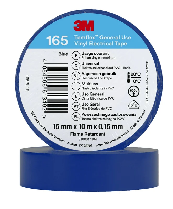 3M Temflex 165 Eltejp 10m x 15mm Blå, Maskintillbehör & förbrukning