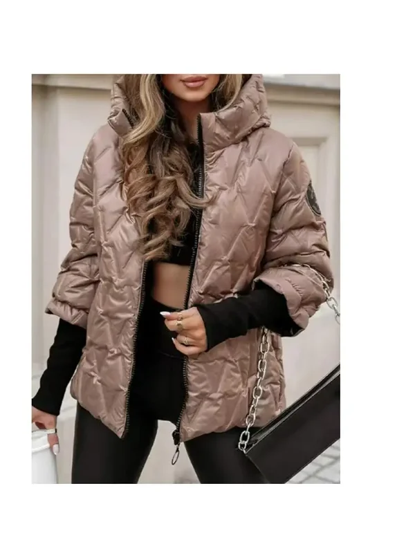 AliExpress - Frauen Parkas Volle Hülse Mit Kapuze Dicke Feste Zipper Mäntel Lose Beiläufige Taschen Streetwear Jacken Dame Warme Herbst Winter 2025