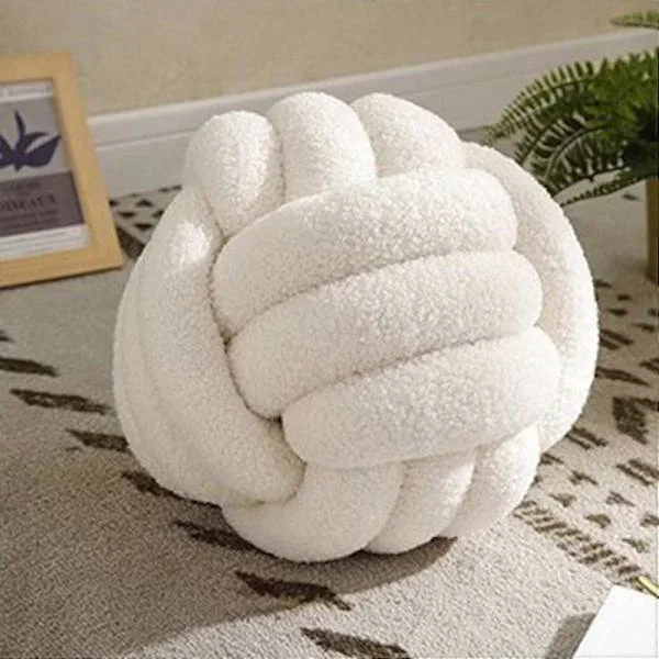 Knuten Ball Pyntepute Ultra Myk Selskap Dekorativ Håndvevd Knuten Ball Lamme Fløyel Sofapute, Knuten Pute, Sofapute Beige