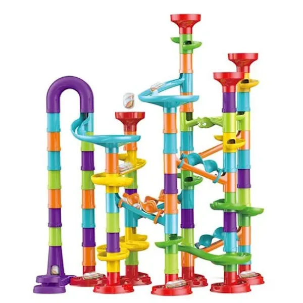 Kulbana för barn 4-8 år - Labyrintspel DIY Pedagogiskt lekset Födelsedagspresent för åldrarna 3+, Spår Rör Byggklossar Glas Kulor för Barn Födelsedag