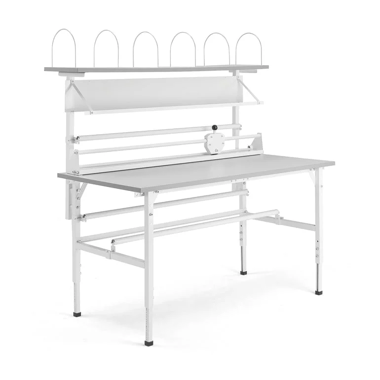 Packing workstation SEND, with rear shelves, 1600x800mm, grey